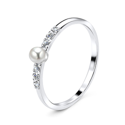White Pearl and Crystal CZs Setting Silver Ring NSR-2903